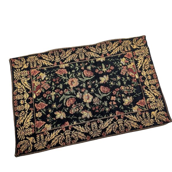 Floral Tapestry Placemats Black Park B Smith Lot of 6 Cotton Blend India - Picture 1 of 7